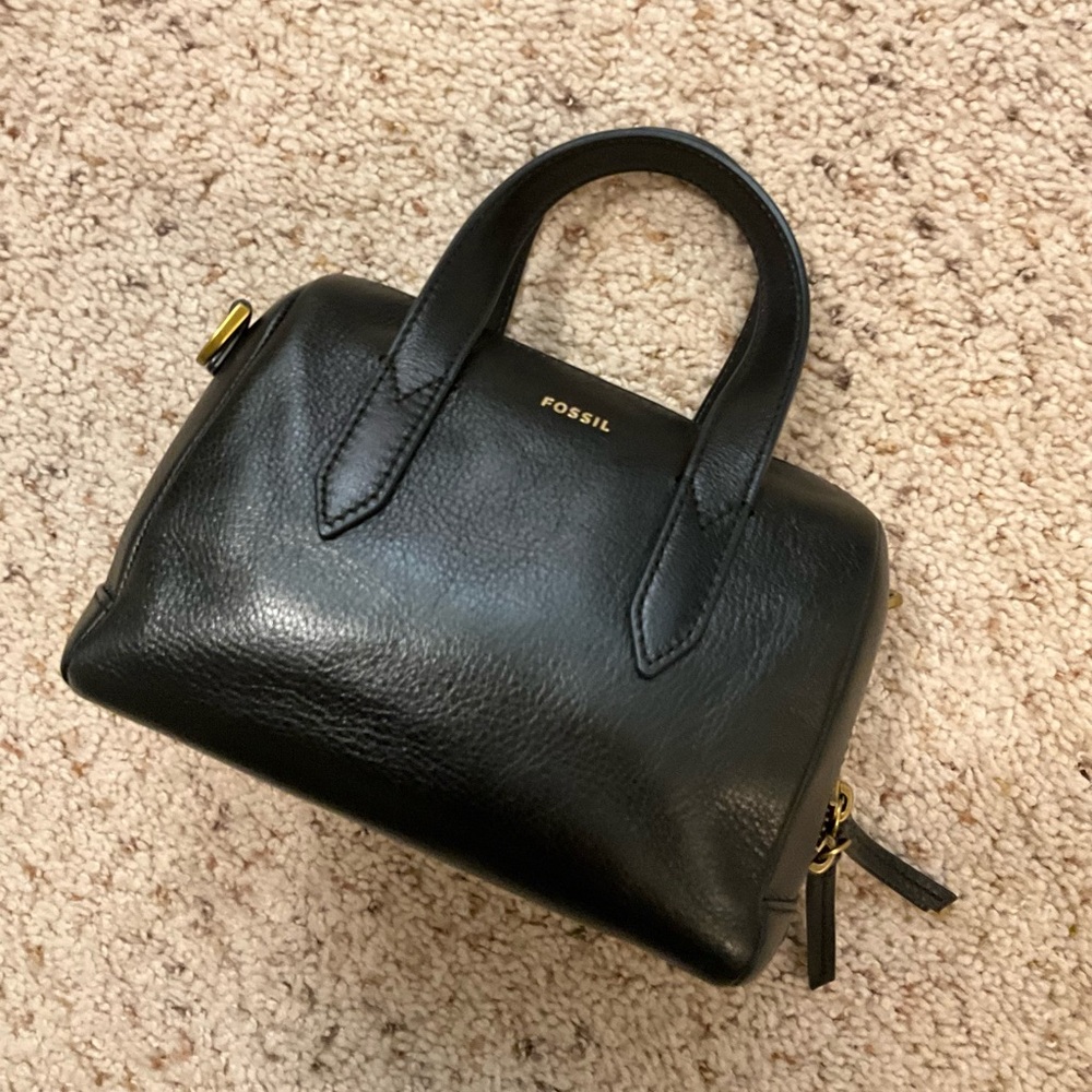 Fossil Black Mini Sydney satchel Boston Leather Bag